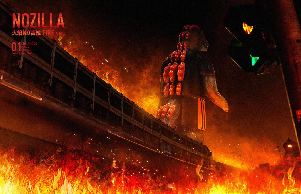 Nozilla Fire Version Sofubi Art Toy Kenneth Tang